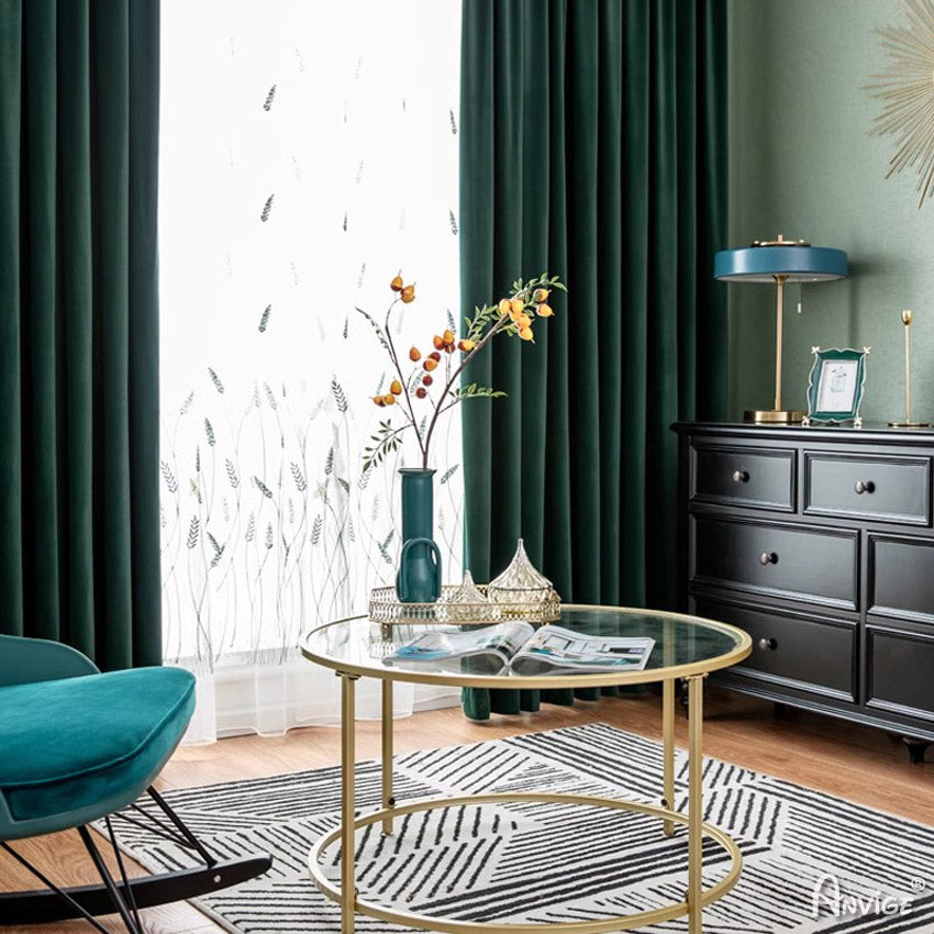 ANVIGE European Dark Green Color Curtains High Quality Valance,Custom Made Blackout and Sheer Window Curtain,High Quality Window Drapes