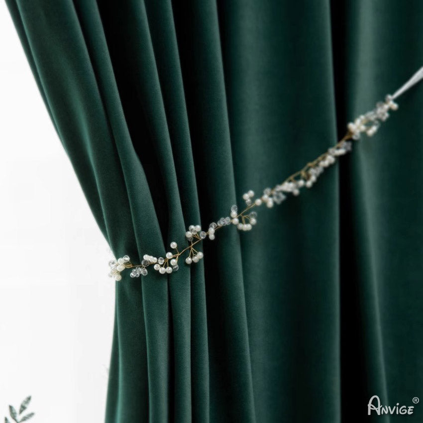 ANVIGE European Dark Green Color Curtains High Quality Valance,Custom Made Blackout and Sheer Window Curtain,High Quality Window Drapes