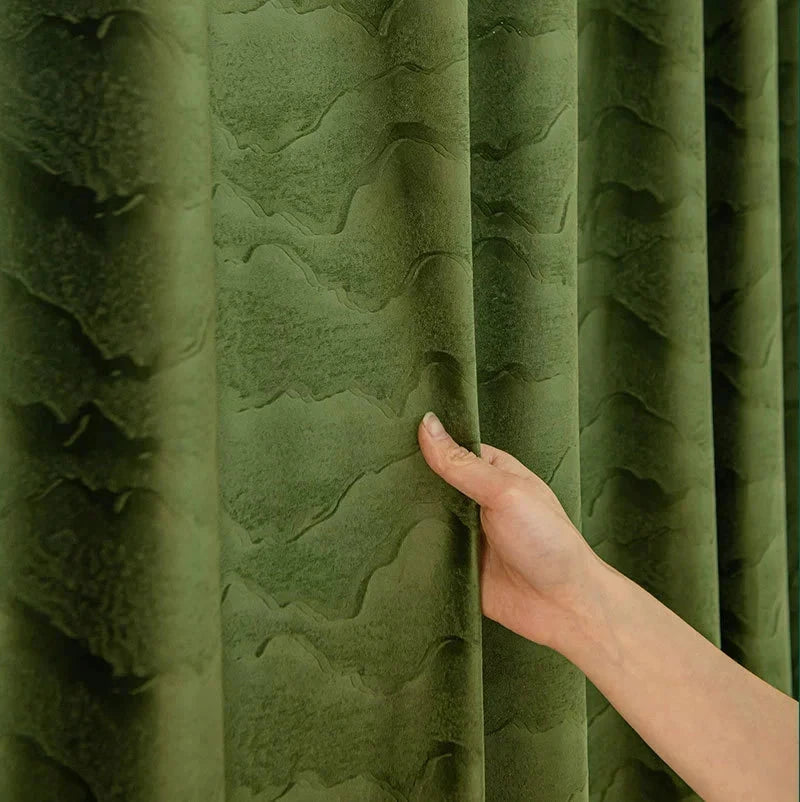 ANVIGE European Green Color Jacquard Curtains High Quality Valance,Custom Made Blackout and Sheer Window Curtain,High Quality Window Drapes