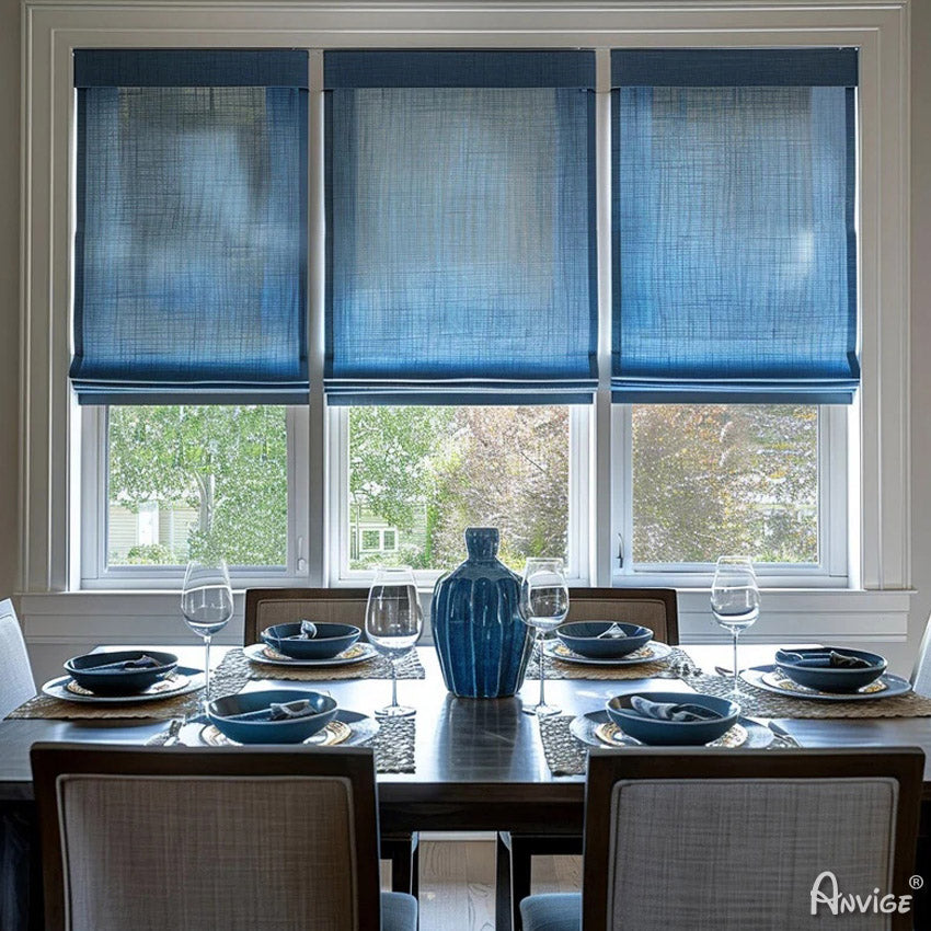 Anvige Home Textile Roman Shade Anvige Flat Roman Shades,Hardware For Installation Included,Window Treatment,Custom Roman Blinds,Blue Sheer Fabric