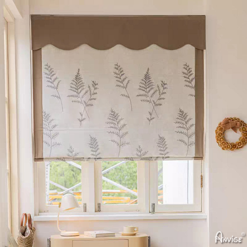 Anvige Home Textile Roman Shade Anvige Flat Roman Shades,Hardware For Installation Included,Window Treatment,Custom Roman Blinds,Cotton Linen Levaves Embroidered Style