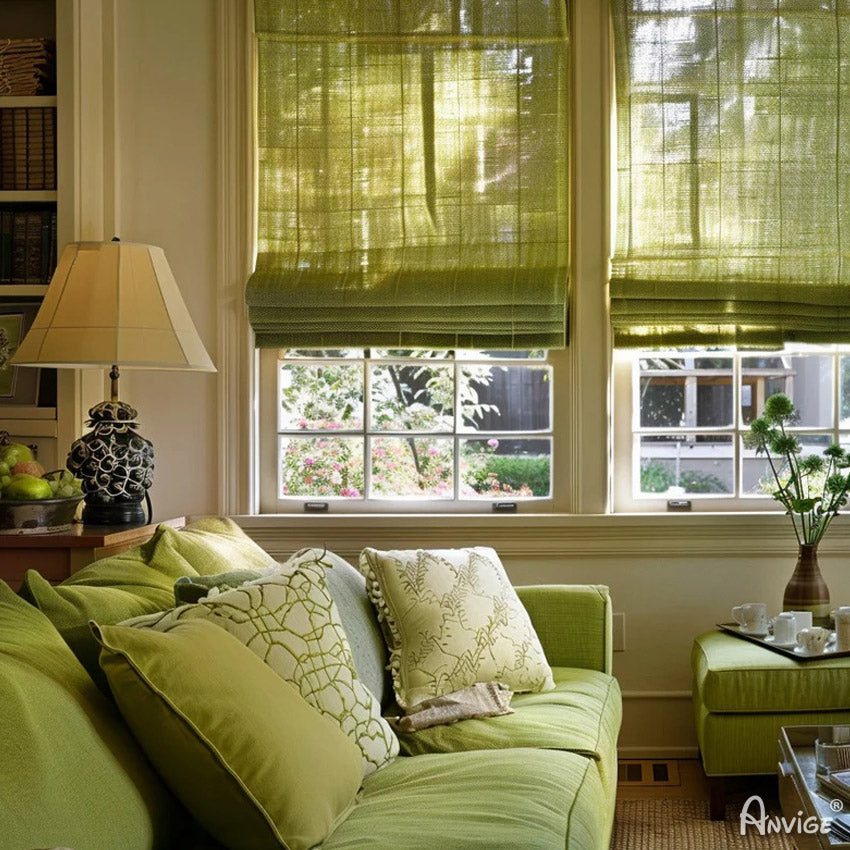 Anvige Home Textile Roman Shade Anvige Flat Roman Shades,Hardware For Installation Included,Window Treatment,Custom Roman Blinds,Green Sheer Fabric