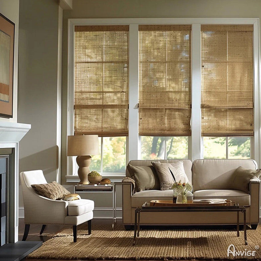 Anvige Home Textile Roman Shade Anvige Flat Roman Shades,Hardware For Installation Included,Window Treatment,Custom Roman Blinds,Light Brown Sheer Fabric