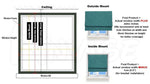 Diagram illustrating inside and outside mount options for Anvige Flat Roman Shades, with measurements for accurate installation.