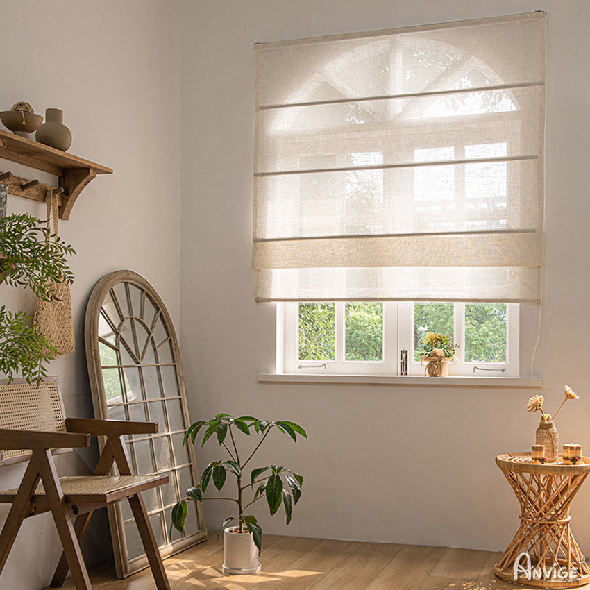 Anvige Home Textile Roman Shade Anvige Flat Sheer Roman Shades,Hardware For Installation Included,Window Treatment,Custom Roman Blinds,Linen Color