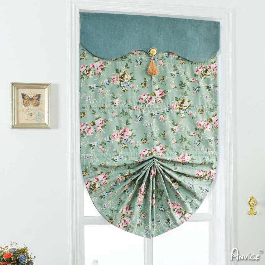 Anvige Home Textile Roman Shade Anvige Flat Fan Roman Shades,Hardware For Installation Included,Window Treatment,Custom Fan Roman Blinds,Printed Green Flowers