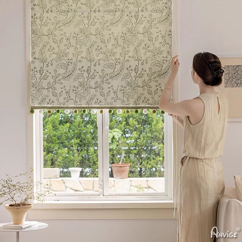 Anvige Home Textile Roman Shade Anvige Flat Roman Shades,Hardware For Installation Included,Window Treatment,Custom Roman Blinds,Abstract Leaves