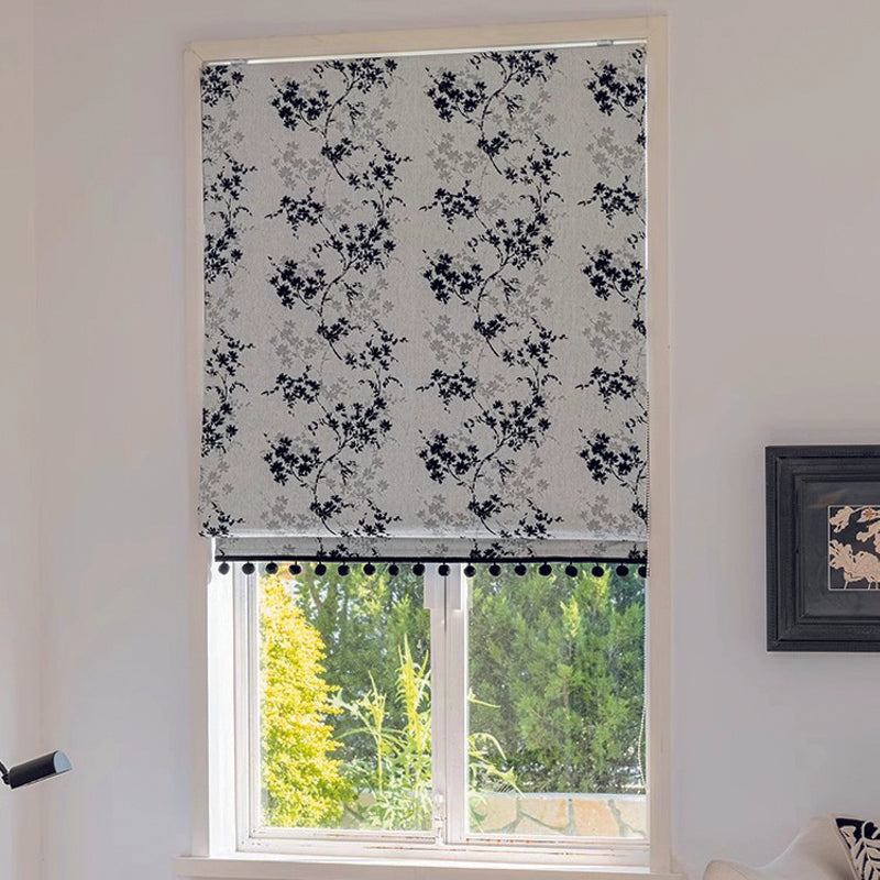 Anvige Home Textile Roman Shade Anvige Flat Roman Shades,Hardware For Installation Included,Window Treatment,Custom Roman Blinds,Black Flowers Printed