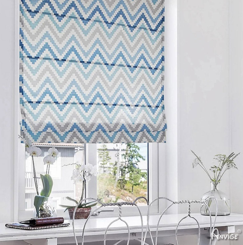 Anvige Home Textile Roman Shade Anvige Flat Roman Shades,Hardware For Installation Included,Window Treatment,Custom Roman Blinds,Blue Waves Pattern