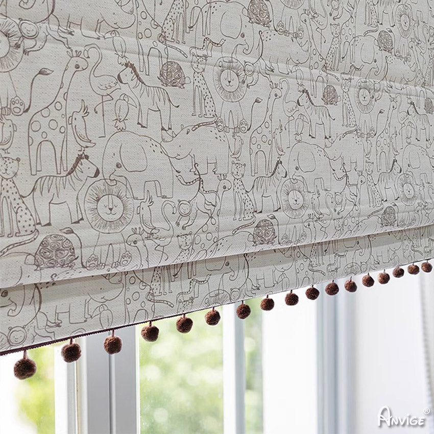 Anvige Home Textile Roman Shade Anvige Flat Roman Shades,Hardware For Installation Included,Window Treatment,Custom Roman Blinds,Cartoon Animals Printed