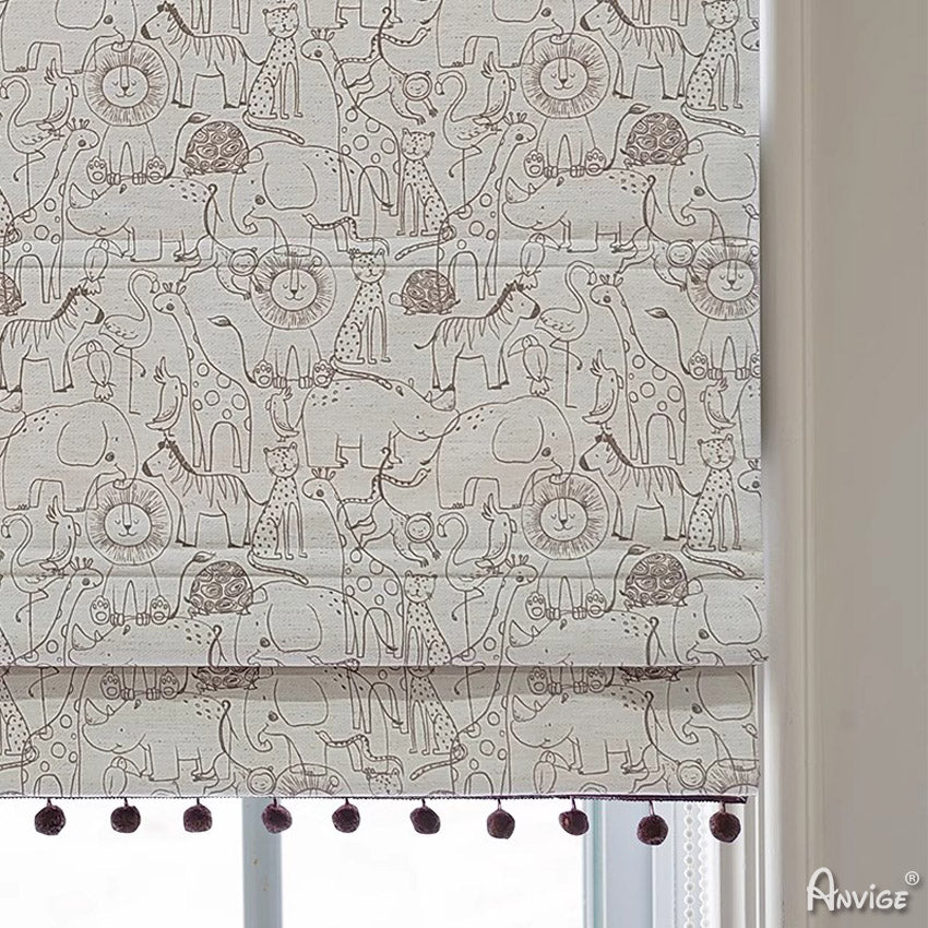 Anvige Home Textile Roman Shade Anvige Flat Roman Shades,Hardware For Installation Included,Window Treatment,Custom Roman Blinds,Cartoon Animals Printed