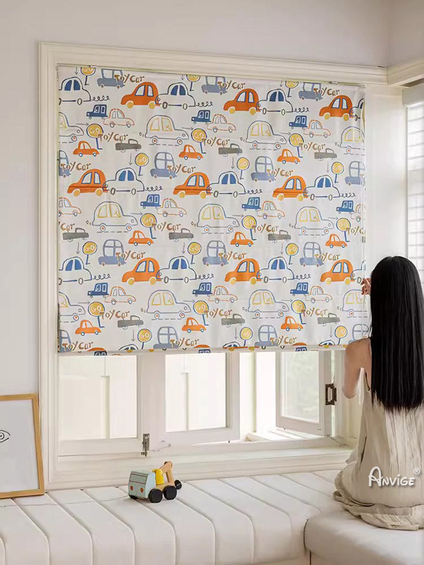 Anvige Home Textile Roman Shade Anvige Flat Roman Shades,Hardware For Installation Included,Window Treatment,Custom Roman Blinds,Cartoon Cars