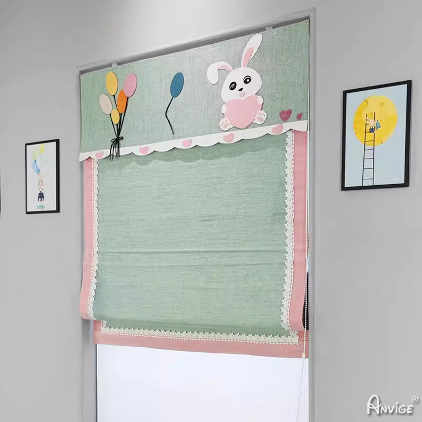 Anvige Home Textile Roman Shade Anvige Flat Roman Shades,Hardware For Installation Included,Window Treatment,Custom Roman Blinds,Cartoon Green Rabbit