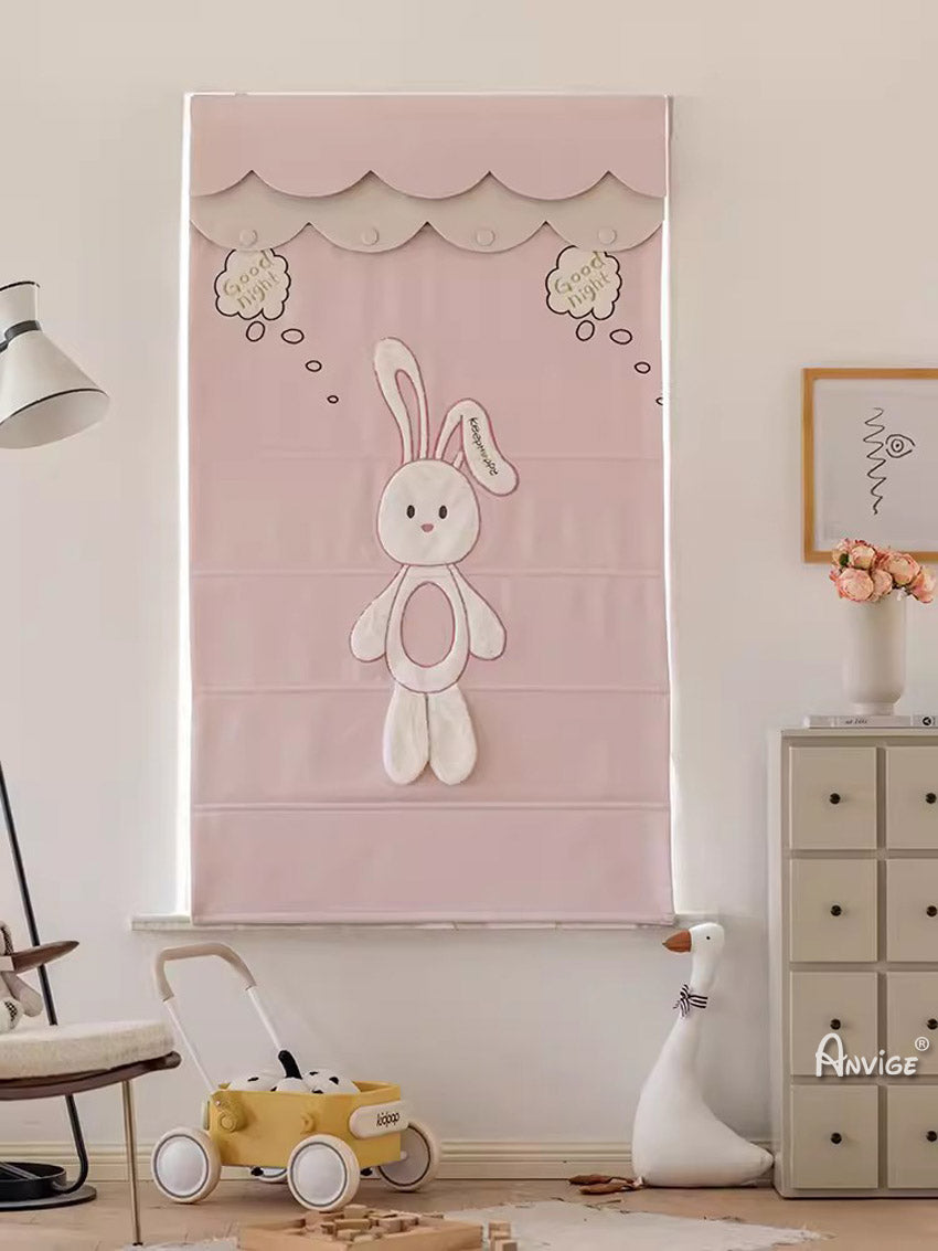 Anvige Home Textile Roman Shade Anvige Flat Roman Shades,Hardware For Installation Included,Window Treatment,Custom Roman Blinds,Cartoon Pink Rabbit