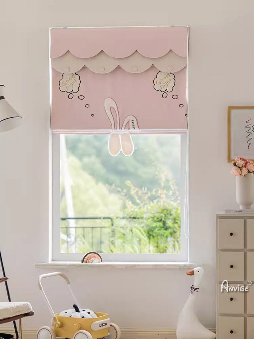 Anvige Home Textile Roman Shade Anvige Flat Roman Shades,Hardware For Installation Included,Window Treatment,Custom Roman Blinds,Cartoon Pink Rabbit