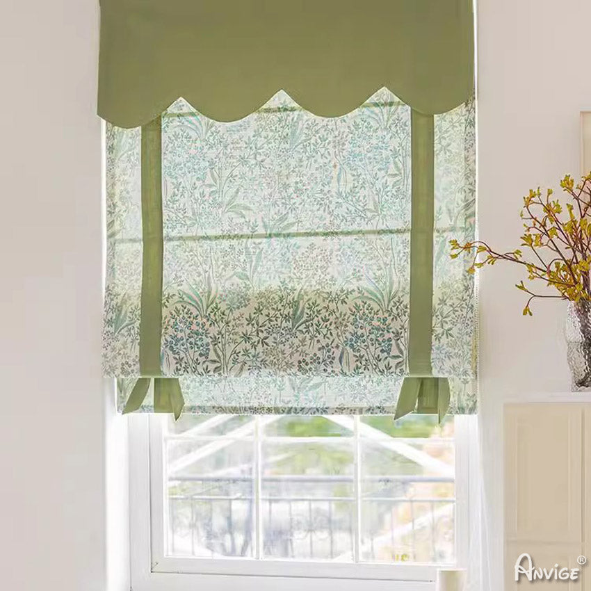 Anvige Home Textile Roman Shade Anvige Flat Roman Shades,Hardware For Installation Included,Window Treatment,Custom Roman Blinds,Green Fabric With Green Heading