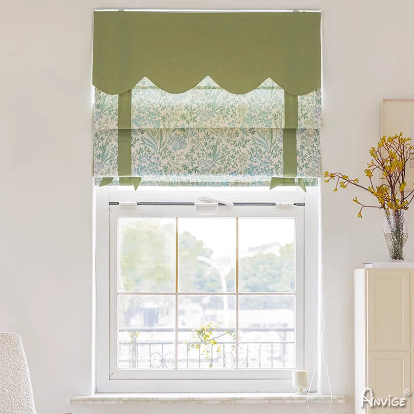 Anvige Home Textile Roman Shade Anvige Flat Roman Shades,Hardware For Installation Included,Window Treatment,Custom Roman Blinds,Green Fabric With Green Heading