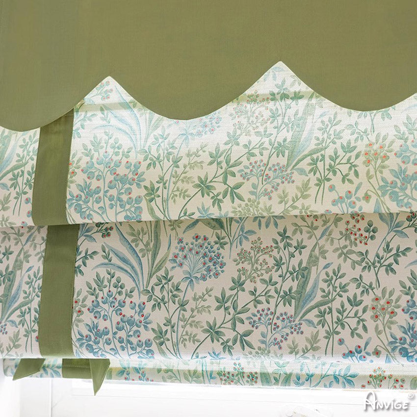 Anvige Home Textile Roman Shade Anvige Flat Roman Shades,Hardware For Installation Included,Window Treatment,Custom Roman Blinds,Green Fabric With Green Heading