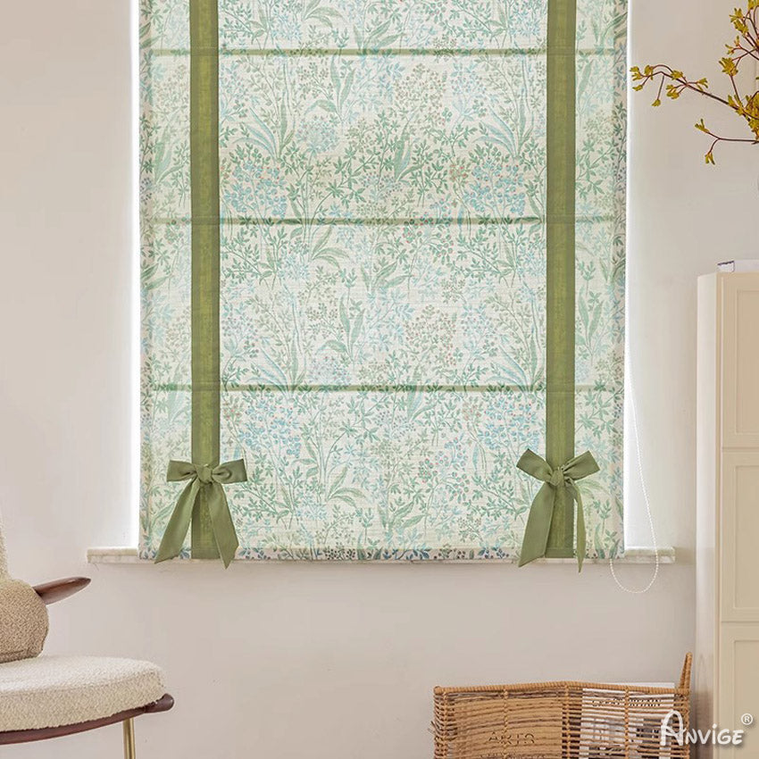 Anvige Home Textile Roman Shade Anvige Flat Roman Shades,Hardware For Installation Included,Window Treatment,Custom Roman Blinds,Green Fabric With Green Heading