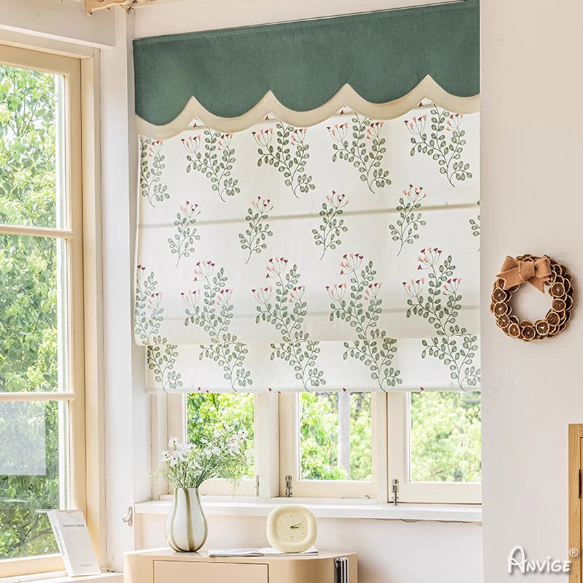 Anvige Home Textile Roman Shade Anvige Flat Roman Shades,Hardware For Installation Included,Window Treatment,Custom Roman Blinds,Green Leaves With Green Heading