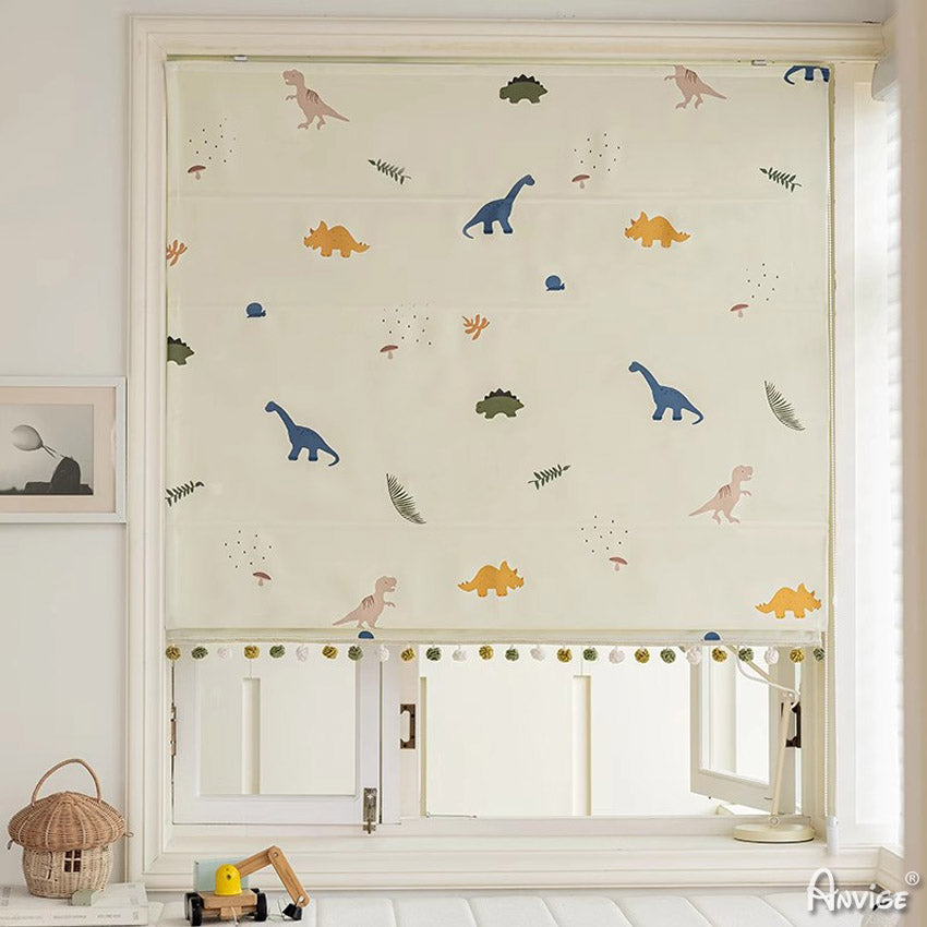 Anvige Home Textile Roman Shade Anvige Flat Roman Shades,Hardware For Installation Included,Window Treatment,Custom Roman Blinds,Little Dinosaur Printed Fabric