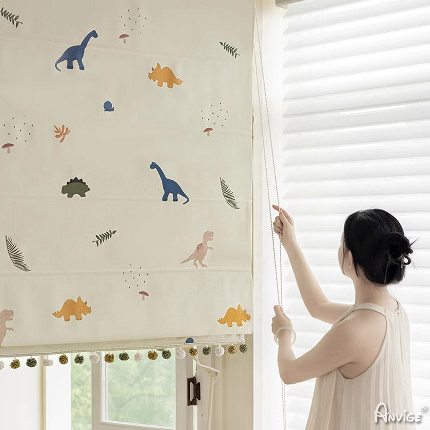 Anvige Home Textile Roman Shade Anvige Flat Roman Shades,Hardware For Installation Included,Window Treatment,Custom Roman Blinds,Little Dinosaur Printed Fabric