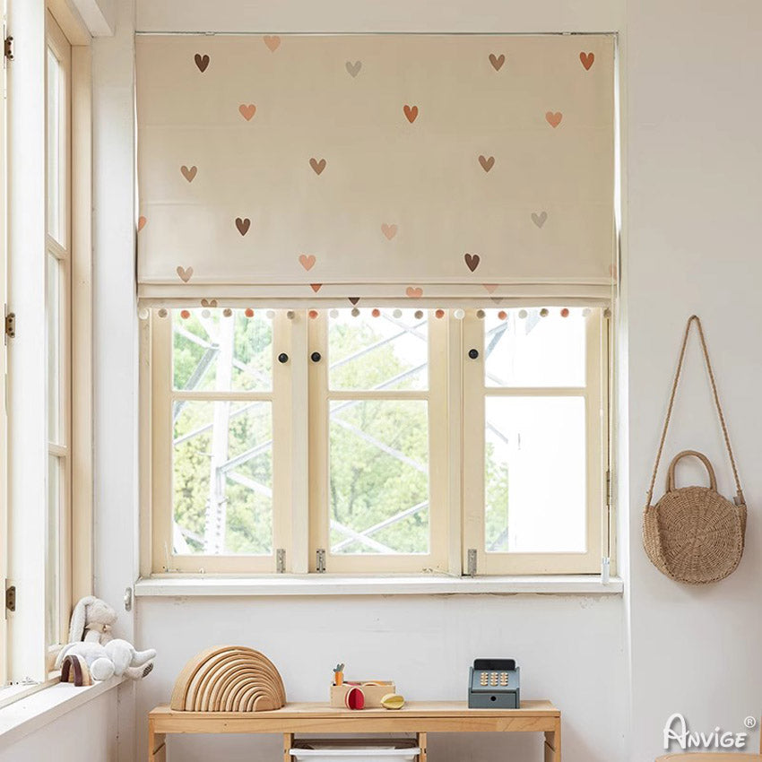 Anvige Home Textile Roman Shade Anvige Flat Roman Shades,Hardware For Installation Included,Window Treatment,Custom Roman Blinds,Little Love Heart Printed Fabric