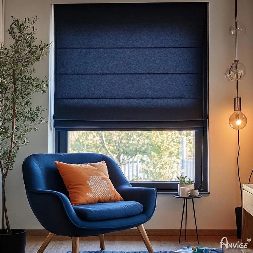 Anvige Home Textile Roman Shade Anvige Flat Roman Shades,Hardware For Installation Included,Window Treatment,Custom Roman Blinds,Navy Blue Color