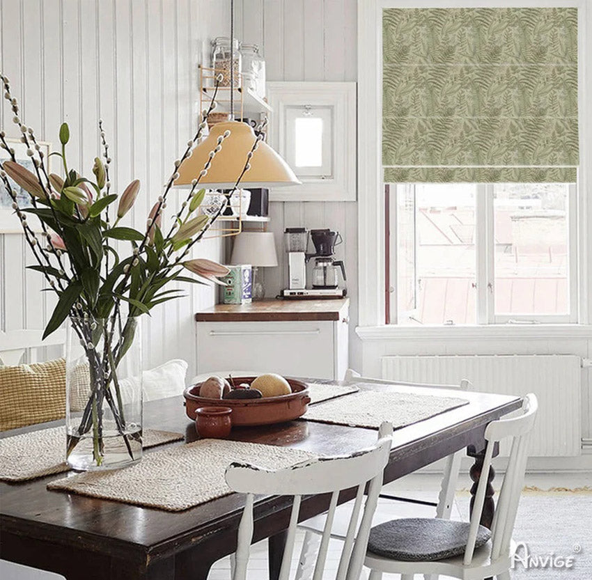 Anvige Home Textile Roman Shade Anvige Flat Roman Shades,Hardware For Installation Included,Window Treatment,Custom Roman Blinds,Pastoral Green Leaves