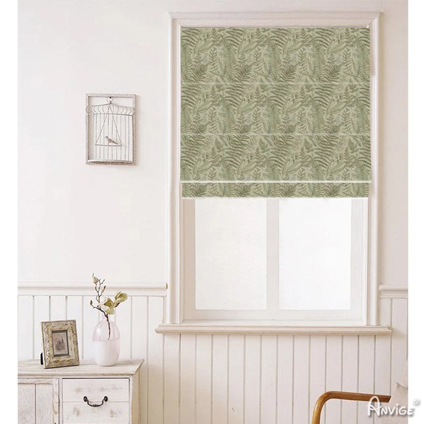 Anvige Home Textile Roman Shade Anvige Flat Roman Shades,Hardware For Installation Included,Window Treatment,Custom Roman Blinds,Pastoral Green Leaves