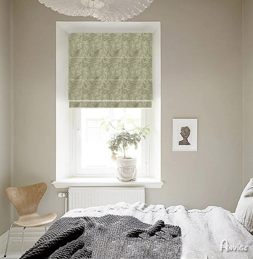 Anvige Home Textile Roman Shade Anvige Flat Roman Shades,Hardware For Installation Included,Window Treatment,Custom Roman Blinds,Pastoral Green Leaves