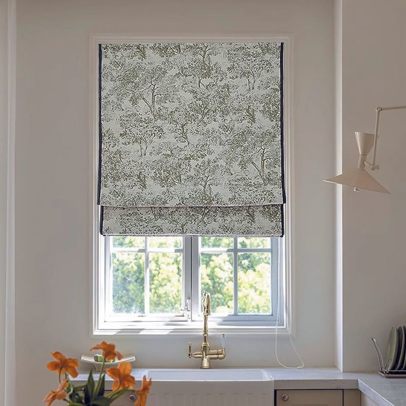 Anvige Home Textile Roman Shade Anvige Flat Roman Shades,Hardware For Installation Included,Window Treatment,Custom Roman Blinds,Pastoral Green With Black Border Trims