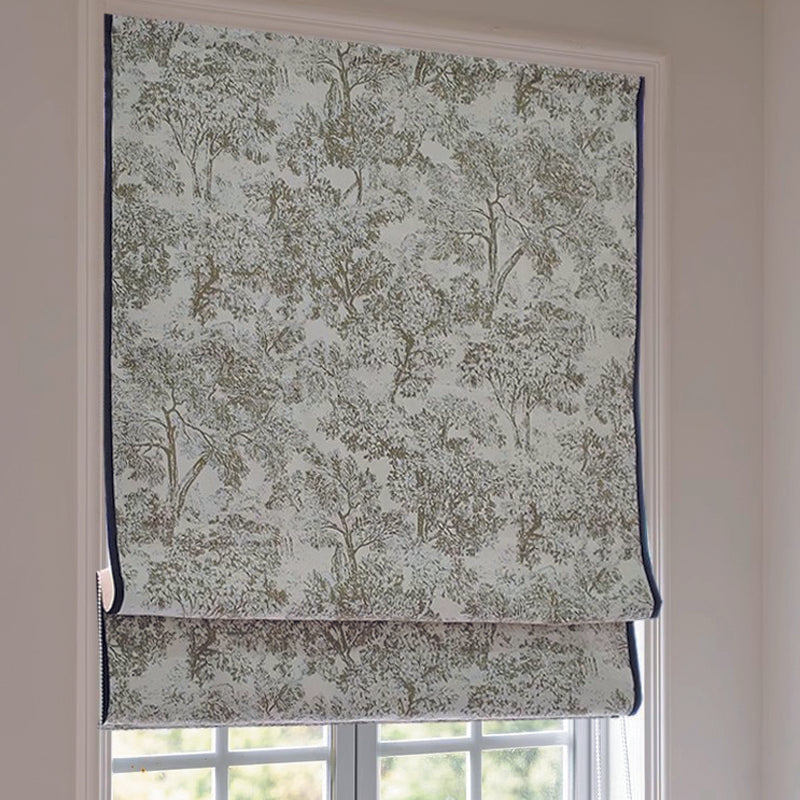 Anvige Home Textile Roman Shade Anvige Flat Roman Shades,Hardware For Installation Included,Window Treatment,Custom Roman Blinds,Pastoral Green With Black Border Trims