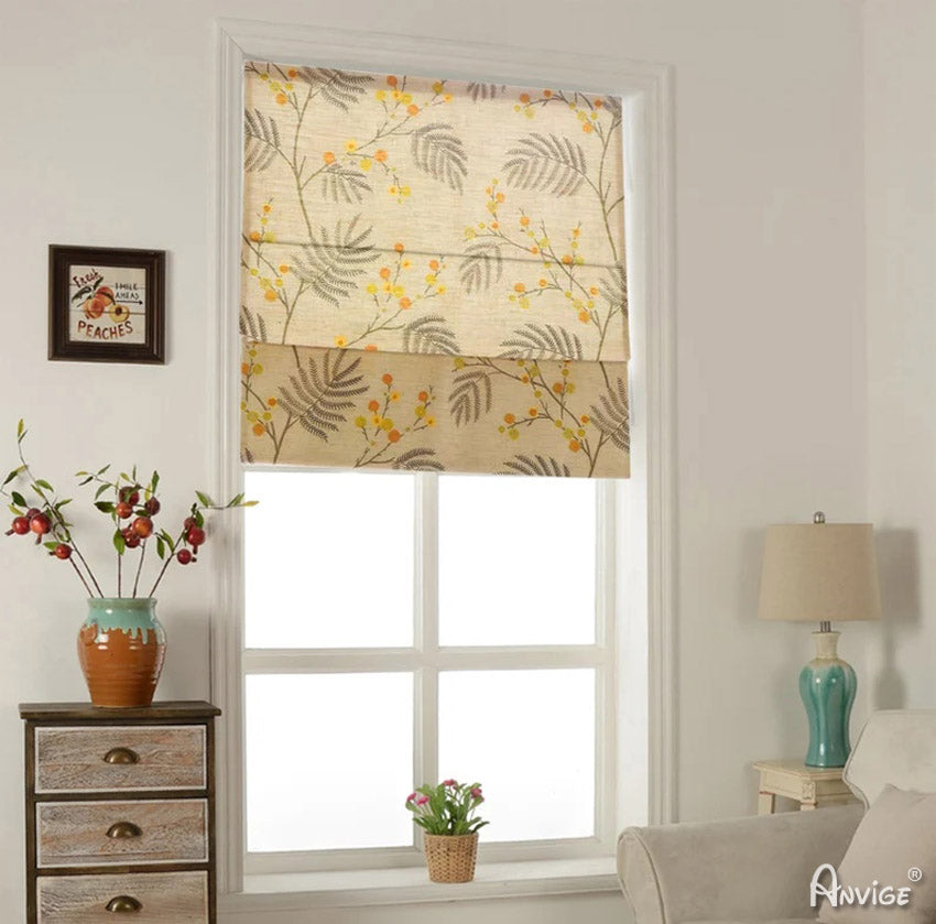 Anvige Home Textile Roman Shade Anvige Flat Roman Shades,Hardware For Installation Included,Window Treatment,Custom Roman Blinds,Pastoral Leaves