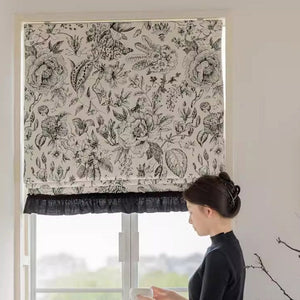 Anvige Home Textile Roman Shade Anvige Flat Roman Shades,Hardware For Installation Included,Window Treatment,Custom Roman Blinds,Pastoral Leaves With Black Lace