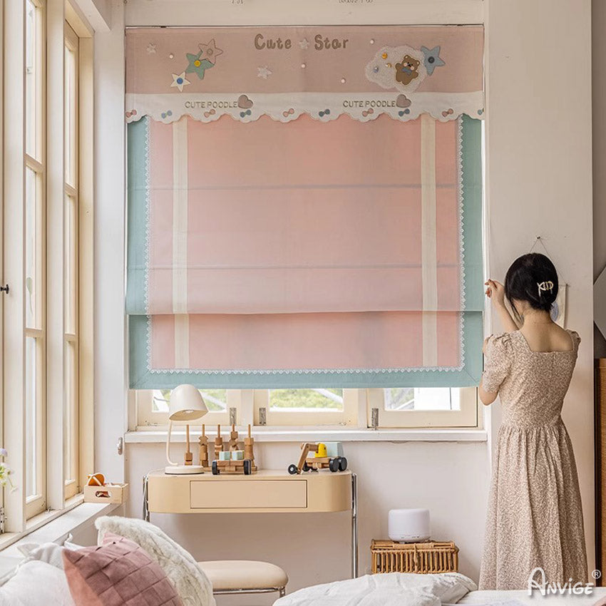 Anvige Home Textile Roman Shade Anvige Flat Roman Shades,Hardware For Installation Included,Window Treatment,Custom Roman Blinds,Pink Color