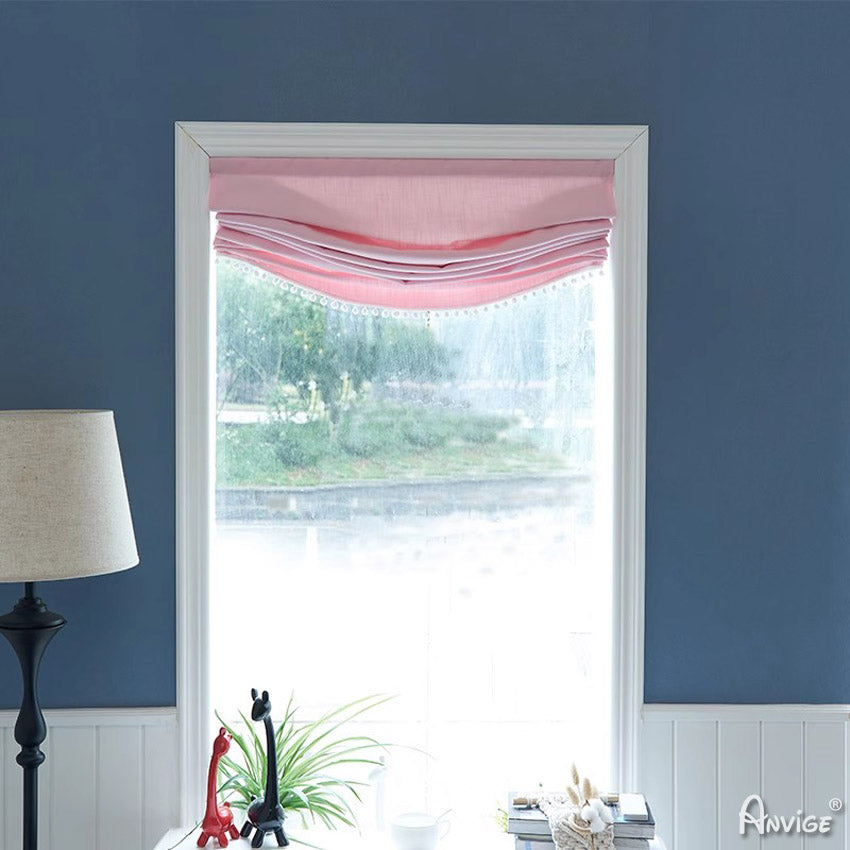 Anvige Home Textile Roman Shade Anvige Flat Roman Shades,Hardware For Installation Included,Window Treatment,Custom Roman Blinds,PinK Color Waves Style