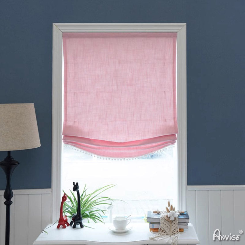 Anvige Home Textile Roman Shade Anvige Flat Roman Shades,Hardware For Installation Included,Window Treatment,Custom Roman Blinds,PinK Color Waves Style