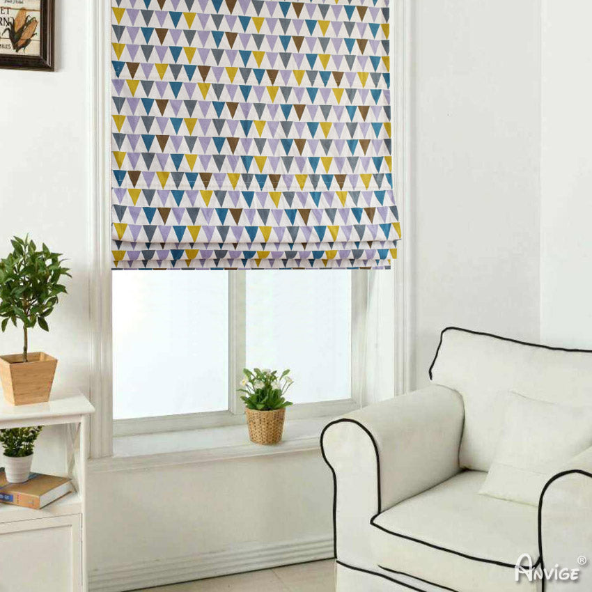 Anvige Home Textile Roman Shade Anvige Flat Roman Shades,Hardware For Installation Included,Window Treatment,Custom Roman Blinds,Printed Geometric Triangle