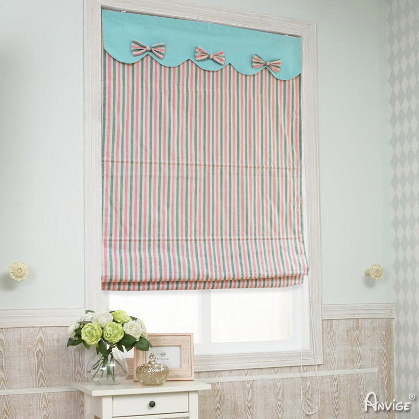 Anvige Home Textile Roman Shade Anvige Flat Roman Shades,Hardware For Installation Included,Window Treatment,Custom Roman Blinds,Printed Pink Strips