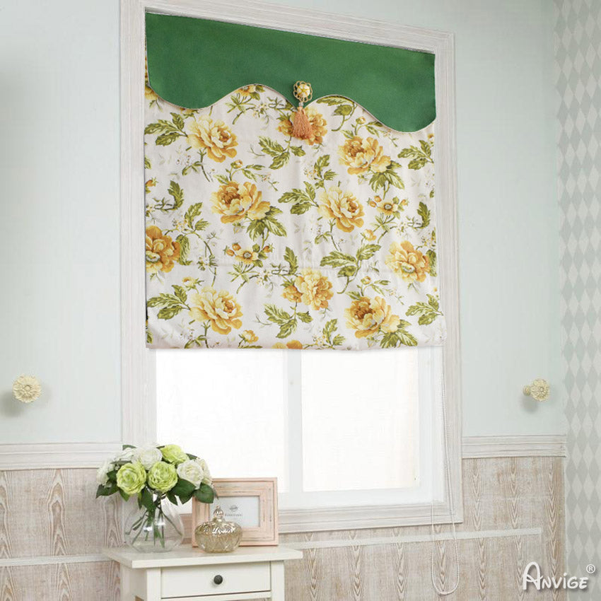 Anvige Home Textile Roman Shade Anvige Flat Roman Shades,Hardware For Installation Included,Window Treatment,Custom Roman Blinds,Printed Yellow Flowers