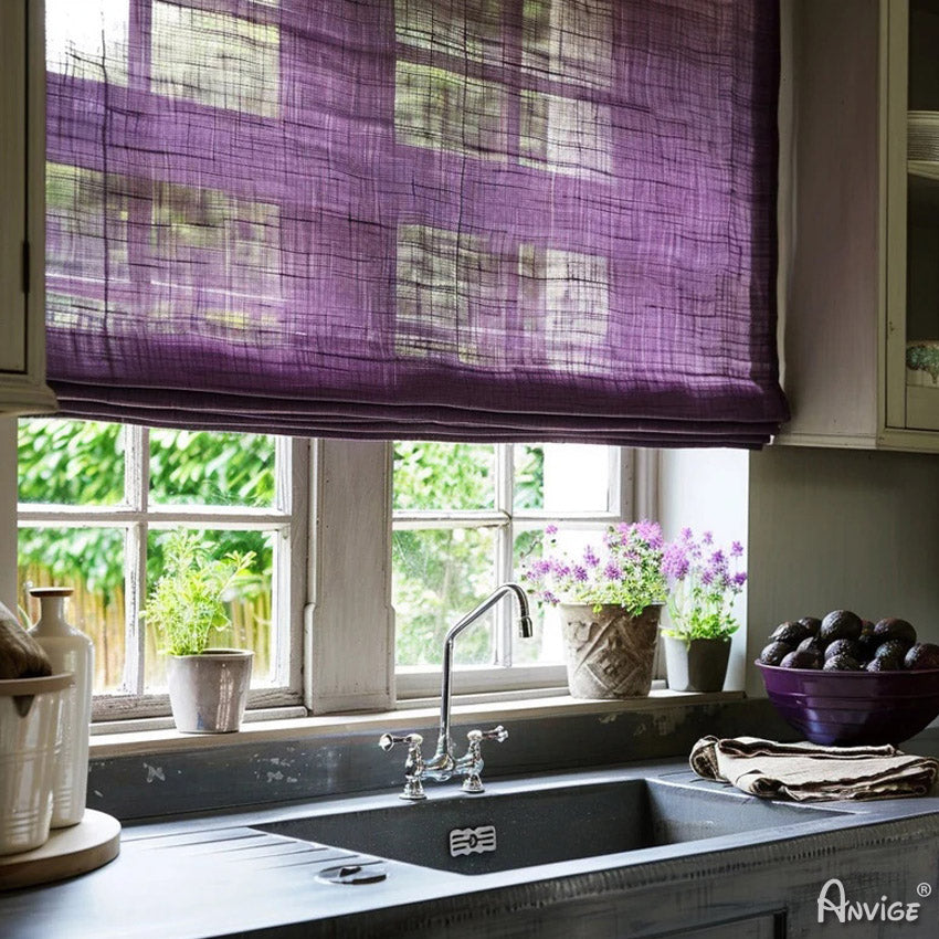 Anvige Home Textile Roman Shade Anvige Flat Roman Shades,Hardware For Installation Included,Window Treatment,Custom Roman Blinds,Purple Sheer Fabric