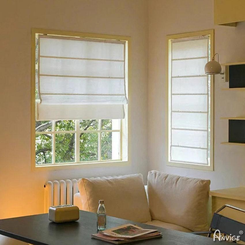 Anvige Home Textile Roman Shade Anvige Flat Roman Shades,Hardware For Installation Included,Window Treatment,Custom Roman Blinds,Solid Cotton Linen White Color