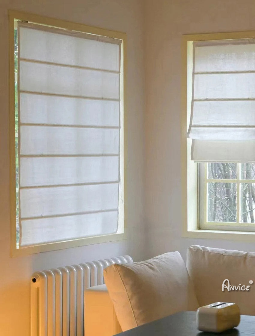 Anvige Home Textile Roman Shade Anvige Flat Roman Shades,Hardware For Installation Included,Window Treatment,Custom Roman Blinds,Solid Cotton Linen White Color