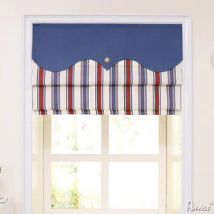 Anvige Home Textile Roman Shade Anvige Flat Roman Shades,Hardware For Installation Included,Window Treatment,Custom Roman Blinds,Striped Fabric With Blue Heading