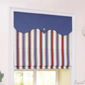 Anvige Home Textile Roman Shade Anvige Flat Roman Shades,Hardware For Installation Included,Window Treatment,Custom Roman Blinds,Striped Fabric With Blue Heading