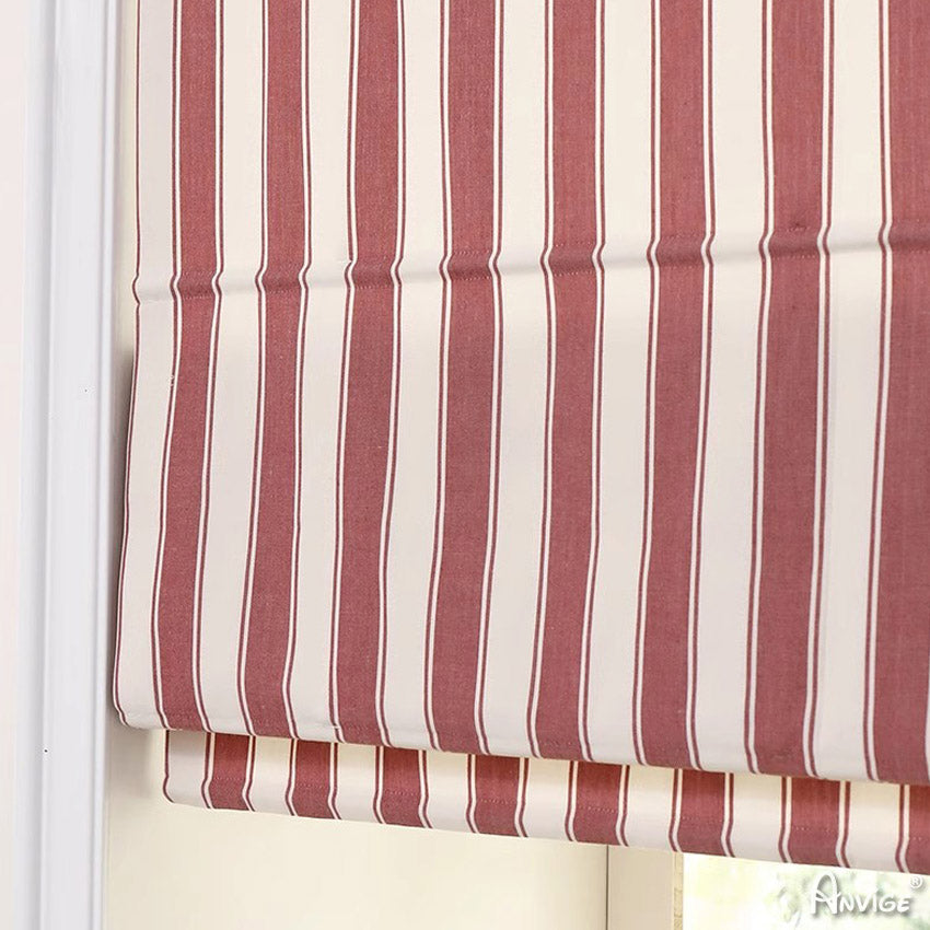 Anvige Home Textile Roman Shade Anvige Flat Roman Shades,Hardware For Installation Included,Window Treatment,Custom Roman Blinds,Striped Fabric With Red Heading