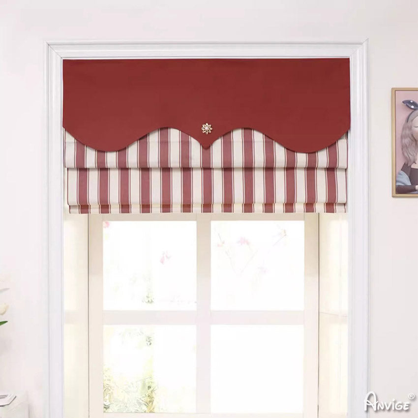 Anvige Home Textile Roman Shade Anvige Flat Roman Shades,Hardware For Installation Included,Window Treatment,Custom Roman Blinds,Striped Fabric With Red Heading