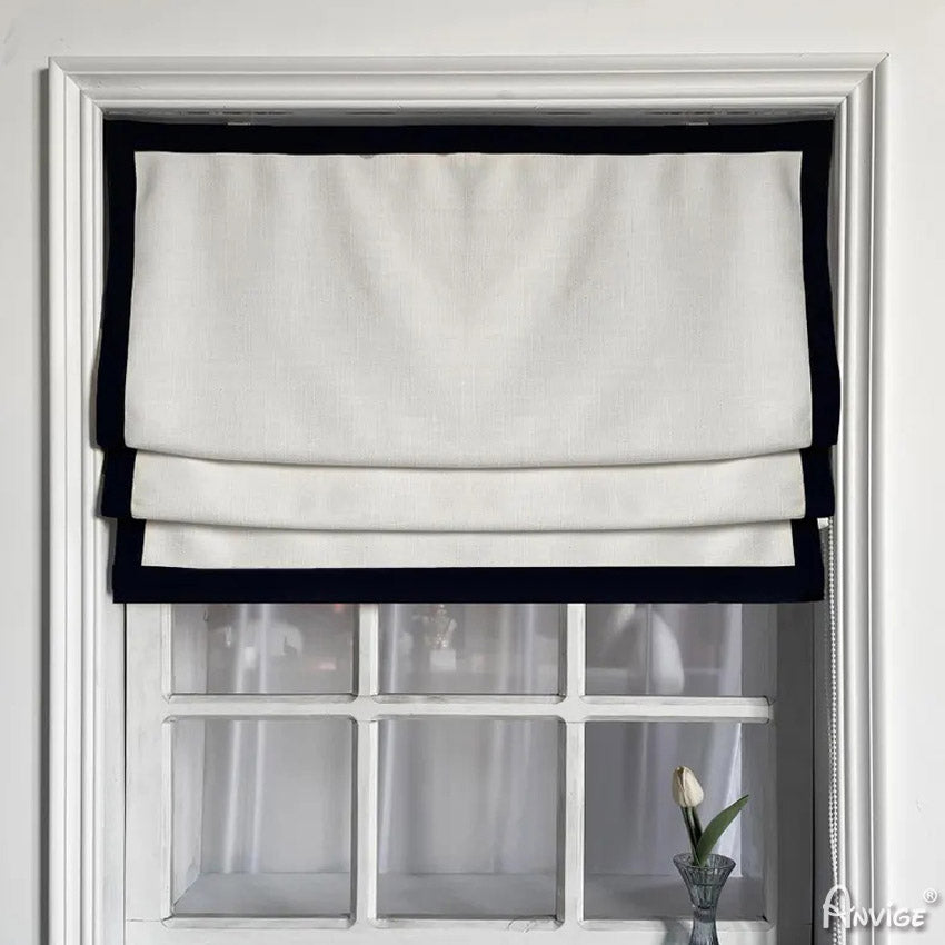 Anvige Home Textile Roman Shade Anvige Flat Roman Shades,Hardware For Installation Included,Window Treatment,Custom Roman Blinds,White With Black Border Trims