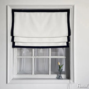 Anvige Home Textile Roman Shade Anvige Flat Roman Shades,Hardware For Installation Included,Window Treatment,Custom Roman Blinds,White With Black Border Trims